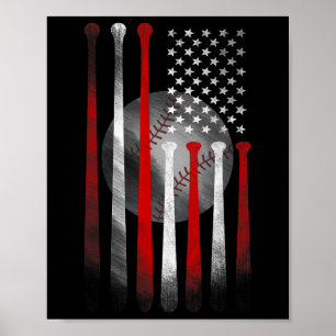 Póster Bandera Americana de Béisbol Vintage