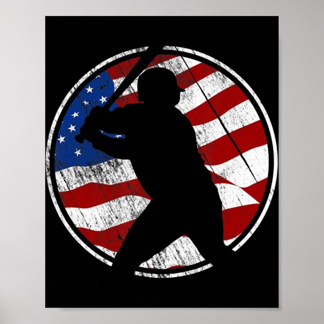 Póster Bandera Americana de Béisbol Vintage (Frente)