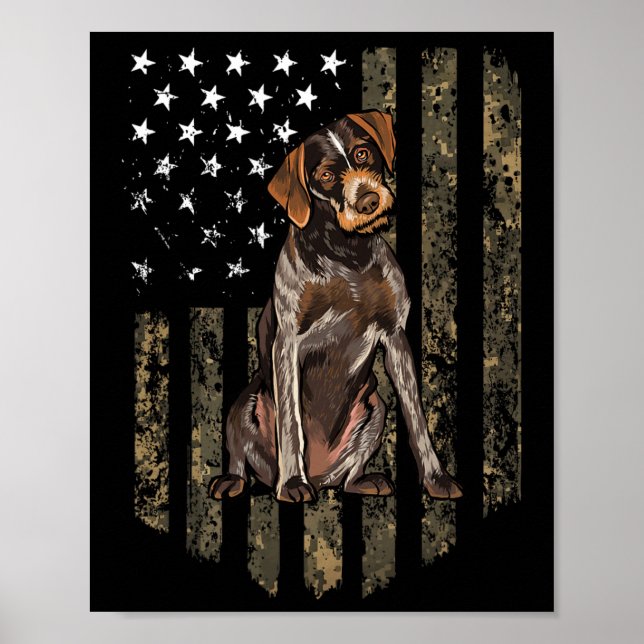 Póster Bandera americana de camuflaje German Wirehaired P (Frente)