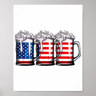 Póster Bandera Americana de Cerveza 4 de Julio Hombres Mu