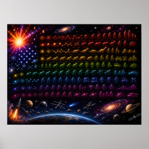 Póster Bandera Americana de la Evolución Cósmica Big Ba