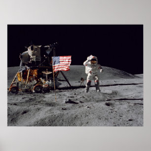 Póster Bandera americana de los saludos del astronauta de
