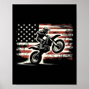 Póster Bandera Americana De Moto Cross Biker Vintage Us