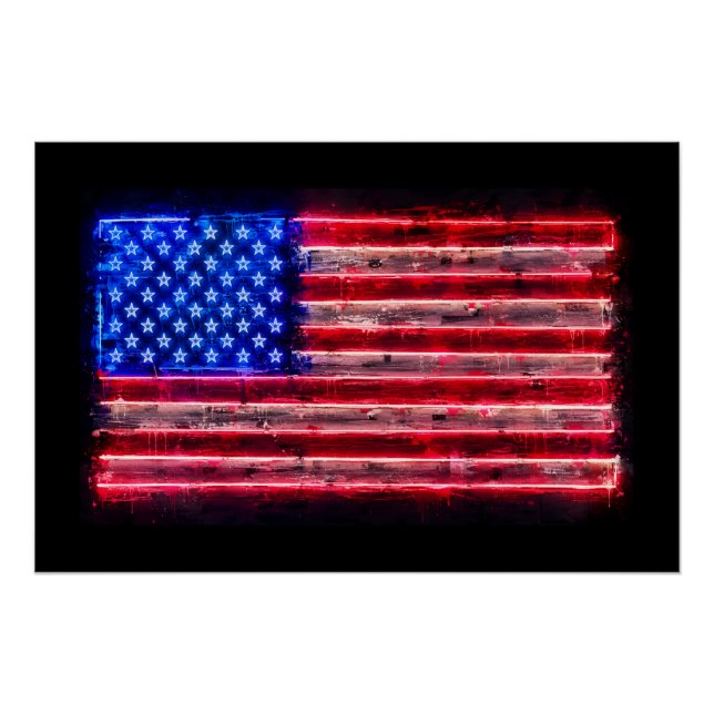 Póster Bandera Americana de Neón (Anverso)