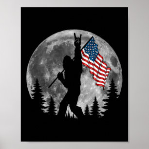 Póster Bandera Americana De Pie Grande Sasquatch Patrióti