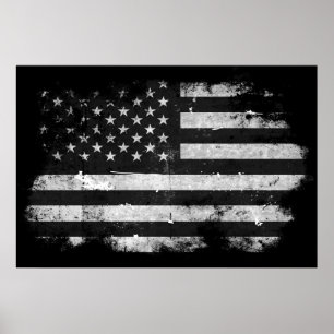 Póster Bandera americana del Grunge blanco y negro