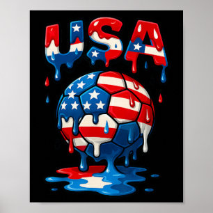 Póster Bandera Americana En Balón De Fútbol Estilo Goteo 