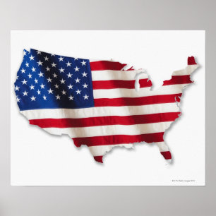 Póster Bandera americana en la forma de Estados Unidos
