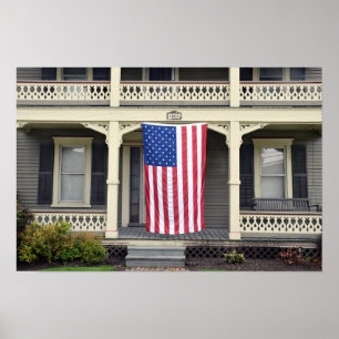 Póster Bandera Americana en Pórtico de Vermont