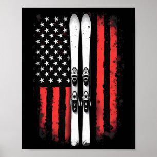 Póster Bandera Americana Esquí Alpino Esquiador _1