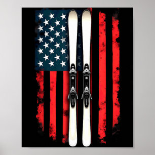 Póster bandera americana esquiador de esquí alpino bander