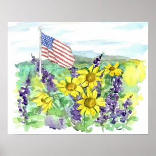 Póster Bandera Americana Flores Silvestres del Desierto A