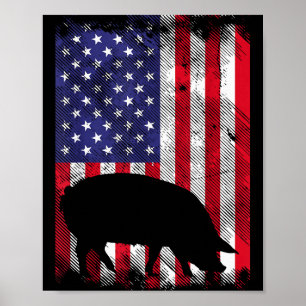 Póster Bandera Americana G Granja Animal Patriótico Vinta