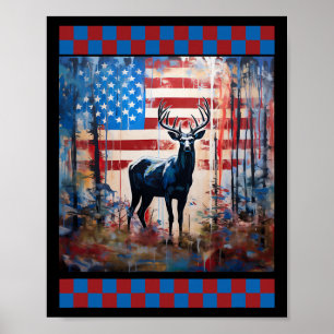 Póster Bandera Americana Jungla Caza Lover Camo Deer Art 