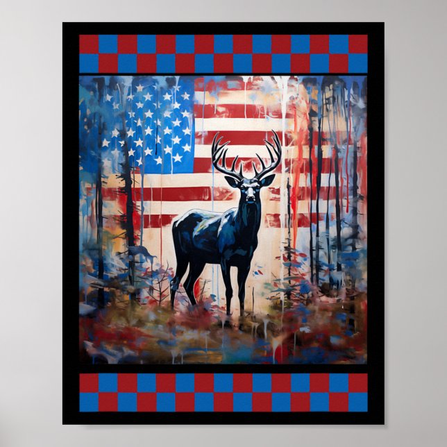 Póster Bandera Americana Jungla Caza Lover Camo Deer Art  (Frente)