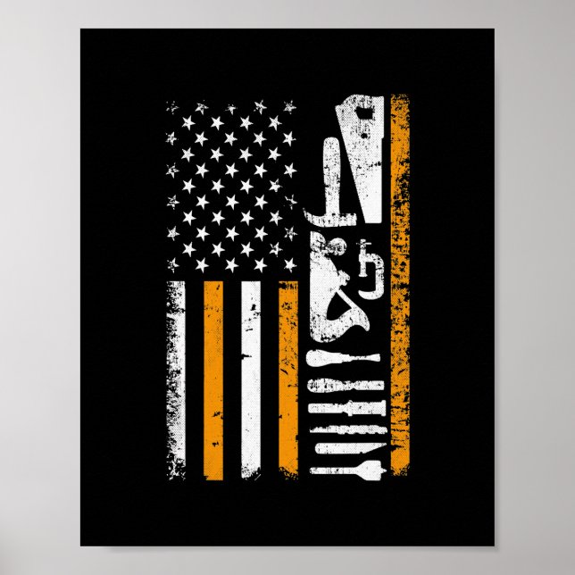 Póster Bandera Americana madera regalo Carpintero Madera (Frente)
