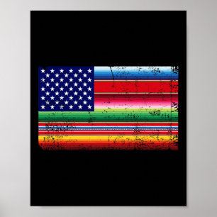 Póster Bandera Americana Mexicana Usa Serape Cinco De May