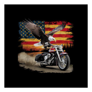 Póster Bandera Americana Motocicleta Tshirt Estados Unido