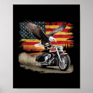 Póster Bandera Americana Motocicleta Tshirt Estados Unido