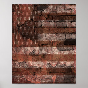 Póster Bandera Americana Muro de Ladrillo