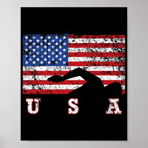 Póster Bandera Americana Natación USA Regalo Equipo de Na