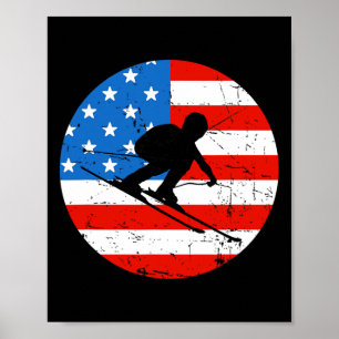 Póster Bandera Americana Nieve Esquí Esquí Alpino Esquiad