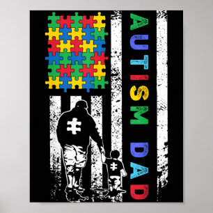 Póster Bandera Americana Papá Autismo EE. UU. Conciencia