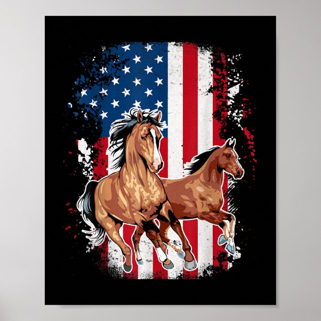 Póster Bandera Americana Patriótica Caballo de Caballo Mo (Frente)