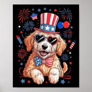 Póster Bandera Americana Patriótica Goldendoodle 4 De Jul