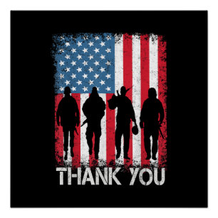 Póster Bandera Americana Patriótica Gracias Por