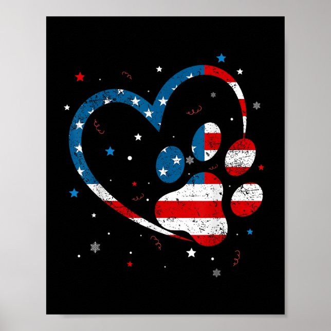 Póster Bandera Americana Perro Patriótico &amp; Papas par (Frente)