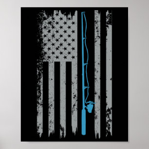 Póster Bandera Americana Pesca Pescador Vintage