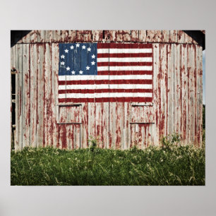 Póster Bandera americana pintada en granero
