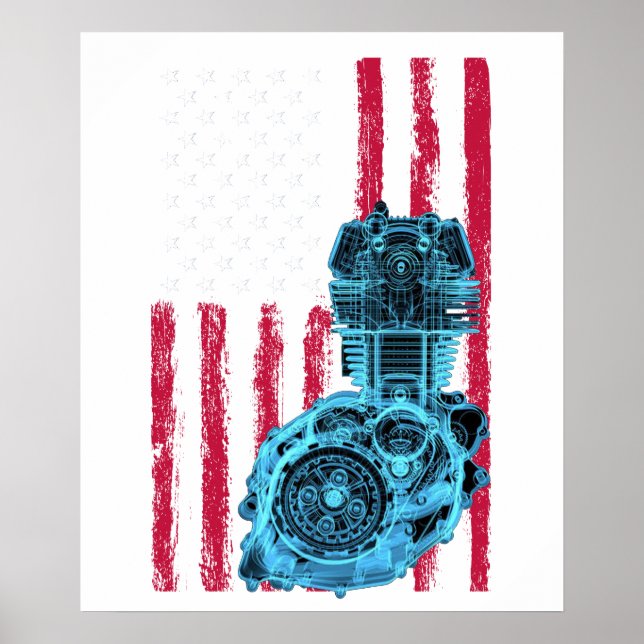 Póster Bandera Americana Piston Muscle Car 9 (Frente)