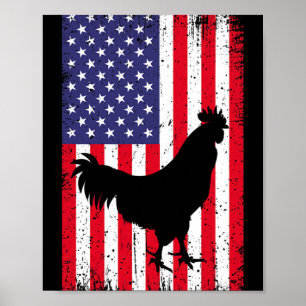 Póster Bandera Americana Pollo Gallo Animal de Granja Ran