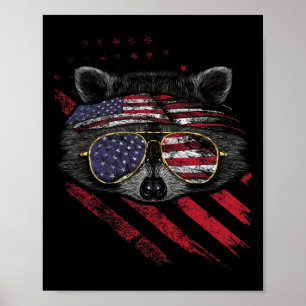Póster Bandera Americana Raccoon Patriótica 4 De Julio Ba