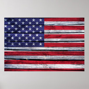 Póster Bandera Americana Rustic Wood