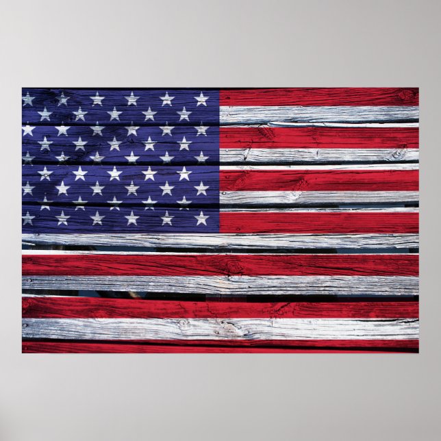 Póster Bandera Americana Rustic Wood (Frente)