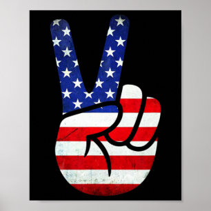 Póster Bandera Americana Signo De Paz Mano 4 De Julio Pat