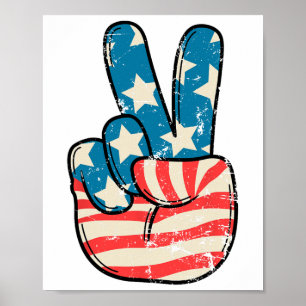 Póster Bandera Americana Signo De Paz Mano 4 De Julio Pat