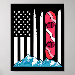 Póster Bandera Americana Snowboard Gigantes de Snowboard