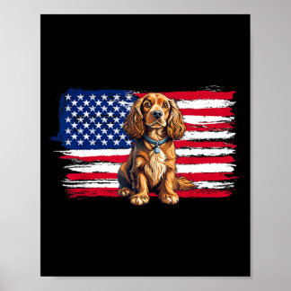 Póster Bandera Americana Spaniel Perro Animal 4 De Julio