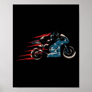 Póster Bandera Americana Super Bicicleta Moto Gp 4 De Jul