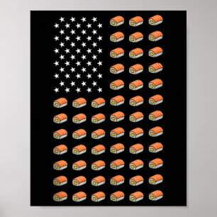 Póster Bandera Americana Sushi Comida Usa Patriotismo Pat