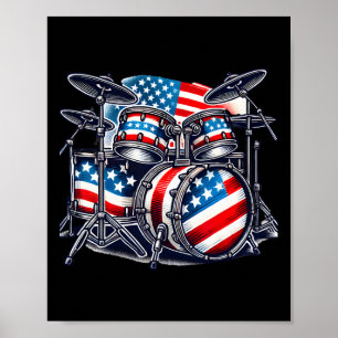 Póster Bandera Americana Tambor Conjunto de tambores Usa 