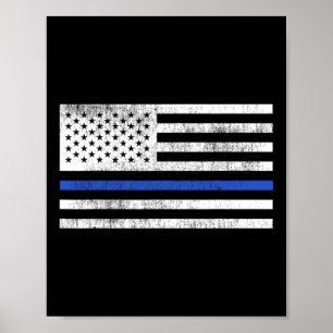Póster Bandera Americana Thin Blue Line Defiende Policía
