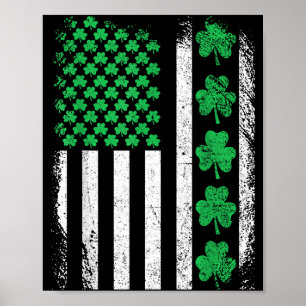 Póster bandera americana tréboles irlandeses hombres día 