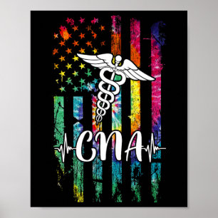 Póster Bandera Americana Tye Dye Cna Vestimenta Enfermera