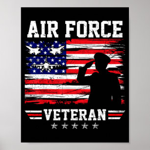 Póster bandera americana veterano patriótico fuerza aérea