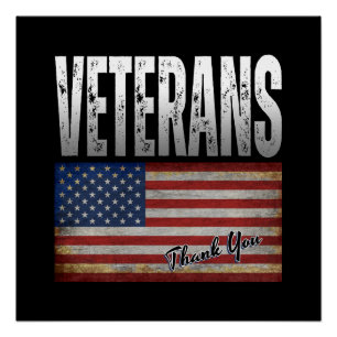 PÓSTER BANDERA AMERICANA VETERANOS GRACIAS 4 DE JULIO